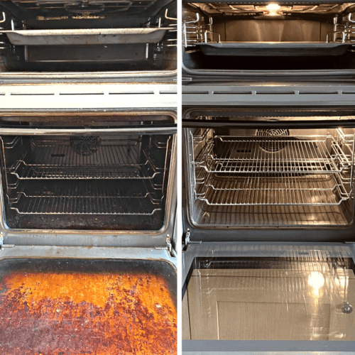 Dual compartment oven cleaning